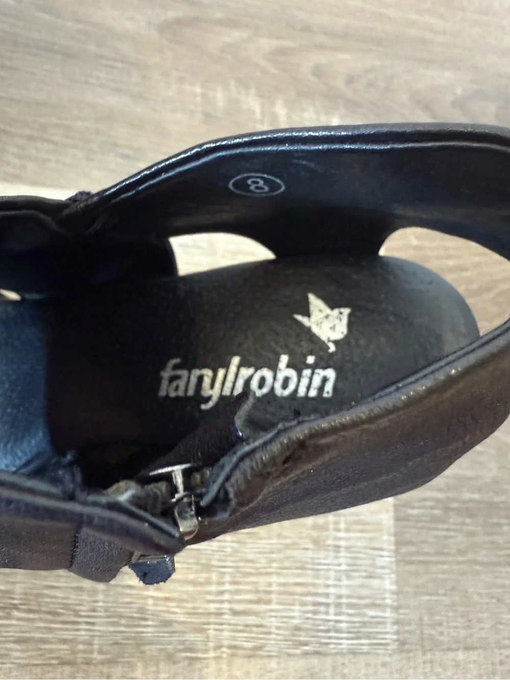 Farylrobin Size 8 Madison Black Leather Wedge Open Toe Sandals